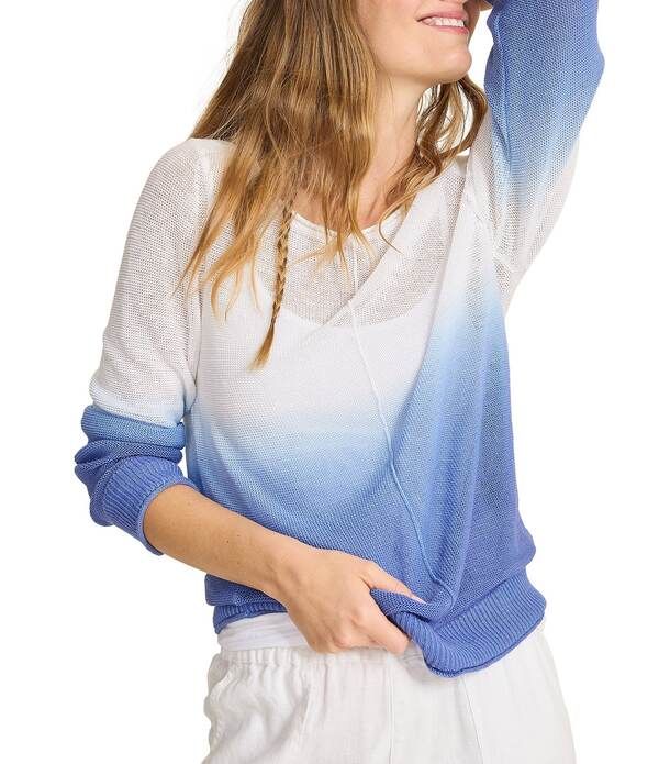 トッミーバハマ レディース トップス Tシャツ リネン Tommy Bahama Cedar Linen Dip Dyed Ombre Bateau Neck Long Sleeve Top Blue