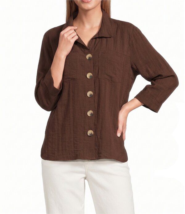 ジョン マーク レディース トップス シャツ John Mark Woven Wire Collar 34 Sleeve Button Front Shirt Chocolate チョコレート