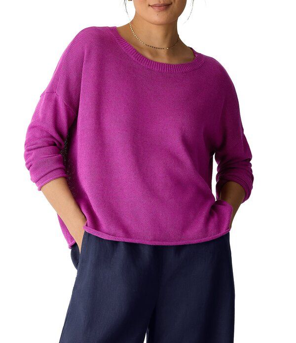 エイリーンフィッシャー レディース トップス Tシャツ クルーネック ニット リネン Eileen Fisher Organic Linen Blend Knit Crew Neck Long Sle