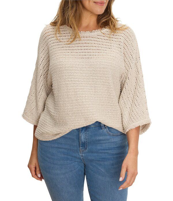 ニックアンドゾー レディース アウター ニット・セーター プラスサイズ NIC ZOE Plusize Tonal Textu red Boat Neck 34 Dolman Sleeve OpenK