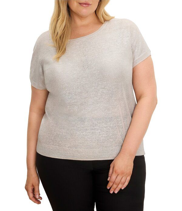 ニックアンドゾー レディース アウター ニット・セーター プラスサイズ Nic Zoe Plusize Glazed Featherknit Boat Neck Short Sleeve Sweate