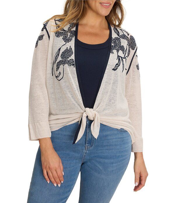 ニックアンドゾー レディース アウター ニット・セーター プラスサイズ カーディガン NIC ZOE Plusize Inked Blooms 4Way Knit 34 Sleeve TieFront