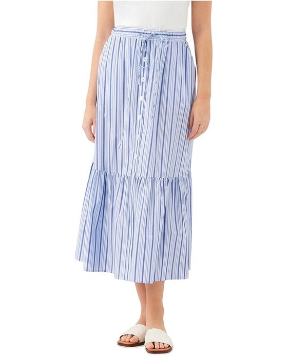 カレンケーン レディース ボトムスカート ティアード A ライン ミディ Karen Kane Woven Vertical Stripe Tieredrawstring Front Button A