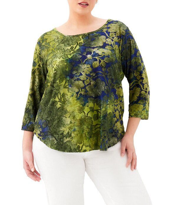 カレンケーン レディース トップス Tシャツ プラスサイズ ニット Karen Kane Plusize Jacquard Burnout KnitieDye Scoop Neck 34 Sleeve 23,944円