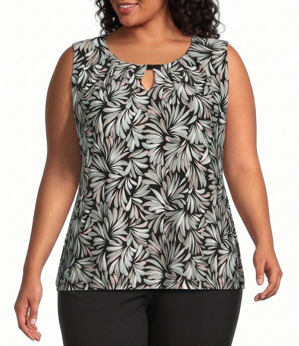 カスパール レディース トップス シャツ プラスサイズ ノースリーブラウス ニット Kasper Plusize Sleeveless Knit Blouse Black Multi ブラック