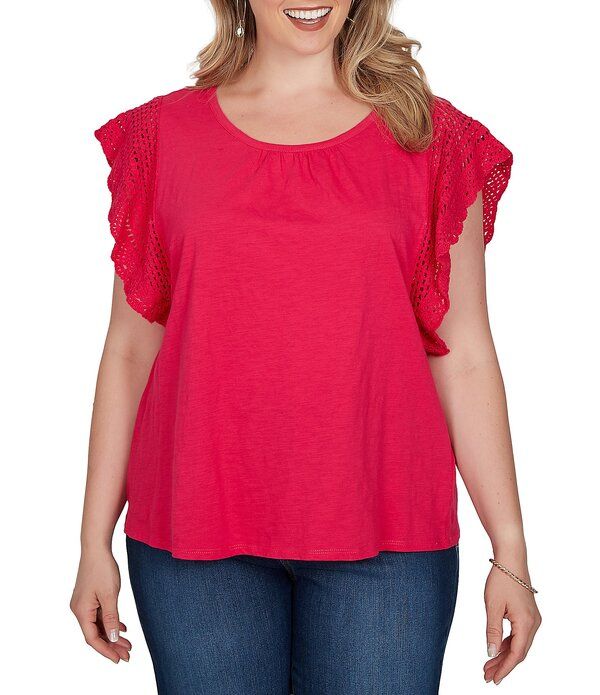 ルビーアールディー レディース トップス シャツ プラスサイズ コットン ニット ジャージー Ruby Rd Plusize Cotton Slub Jersey Knit Solid Scoop N