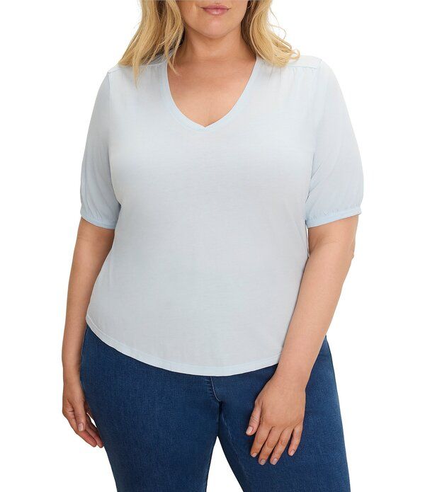 ニックアンドゾー レディース トップス Tシャツ Vネック プラスサイズ ニット NIC ZOE Plusize Knit VNeck Elbow Sleeve Tee Crystal