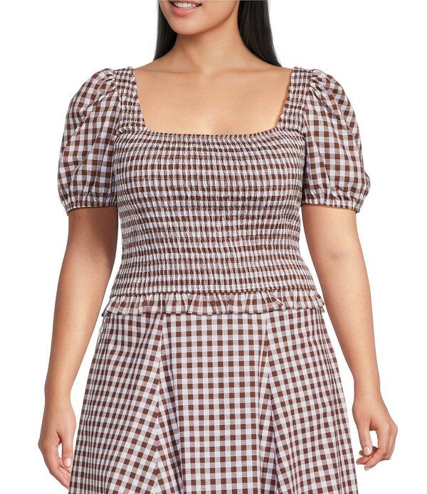 ルーシーパリ レディース トップス シャツ ギンガムチェック プラスサイズ プリント シャーリング ギンガム Lucy Paris Plusize Kit Gingham Print Square N
