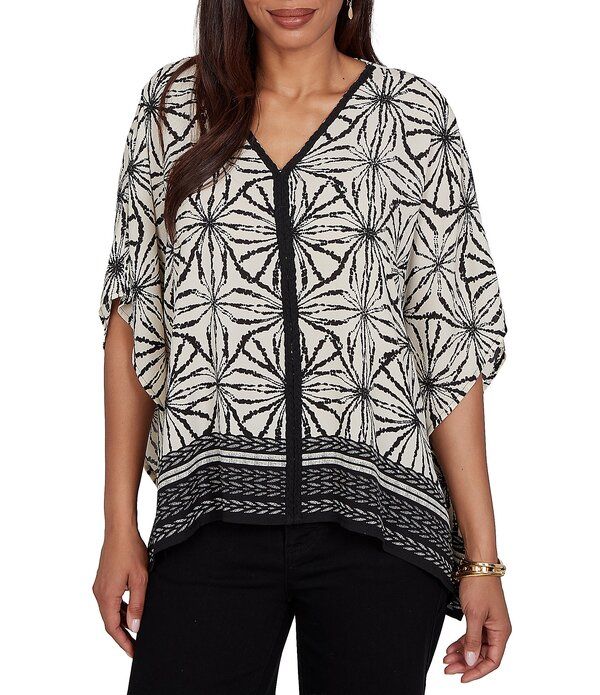ルビーアールディー レディース トップス シャツ Vネックレープチ コントラスト Ruby Rd Petite Size Crepe Shibori Geometric VNeck Short Sle 14,386円