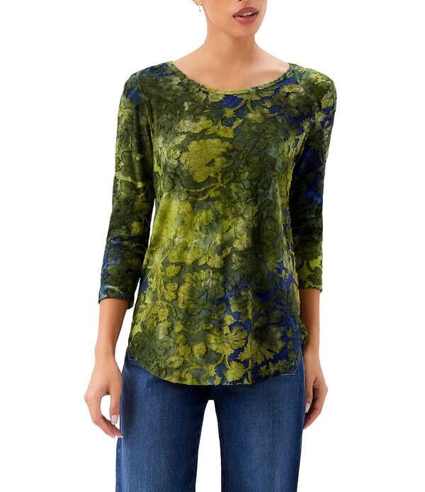 カレンケーン レディース トップス Tシャツ プチ ニット Karen Kane Petite Size Knit Burnout Jacquard Scoop Neck 34 Sleeve Top