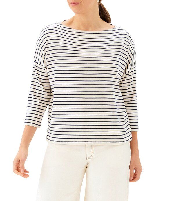 カレンケーン レディース トップス Tシャツ プチ リブ ニット Karen Kane Petite Size Ribbed Knit Classic Stripe Boat Neck 34 Slee