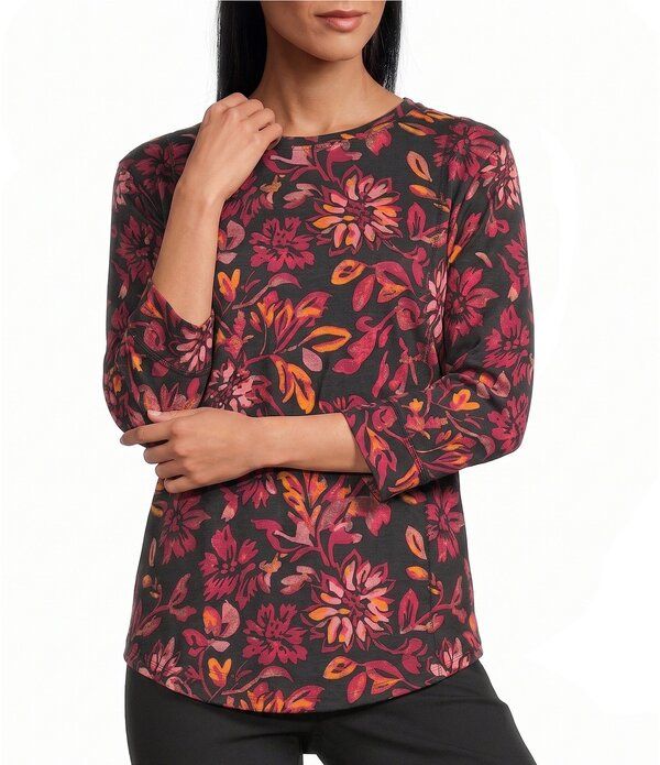 ウエストバウンド レディース トップス Tシャツ クルーネック フラワー柄 プチ プリント ニット フラワー Westbound Petite Size Canvas Floral Print 34