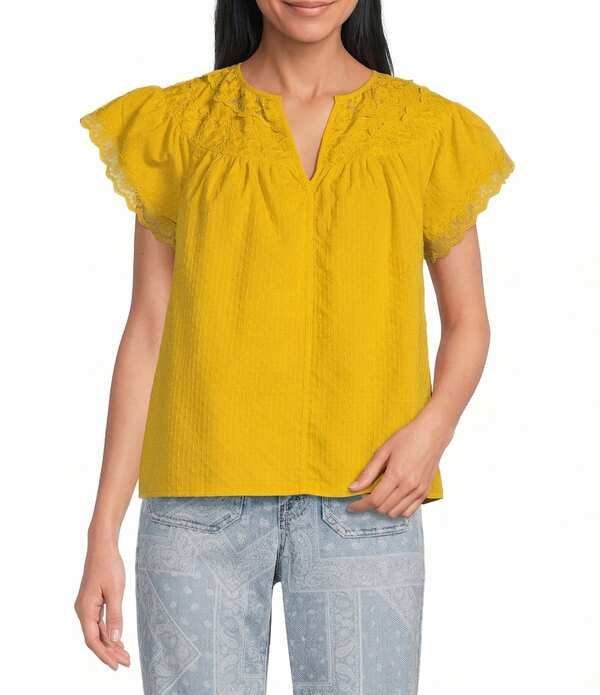 ナーチャー レディース トップス シャツ Vネック プチ Nurture Petite Size Flutter Sleeve VNeck Top Golden