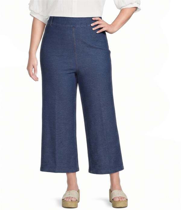 カレッサ レディース ボトムス カジュアルパンツ ワイドレッグ プラスサイズ クロップド デニム Calessa Plusize Denim Wide Leg Cropped PullOn Pant