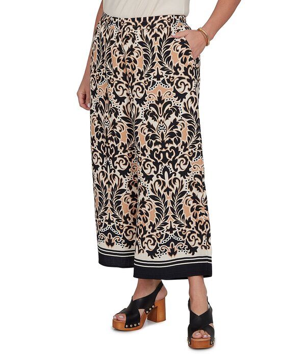 ルビーアールディー レディース ボトムス カジュアルパンツ プラスサイズ Ruby Rd Plusize Coordinating Textu red Woven Modern Damask Pull