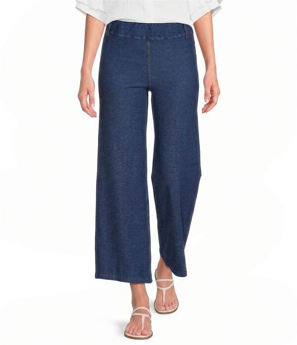 カレッサ レディース ボトムス カジュアルパンツ ワイドレッグ プチ クロップド デニム Calessa Petite Size Denim Wide Leg Cropped PullOn Pant