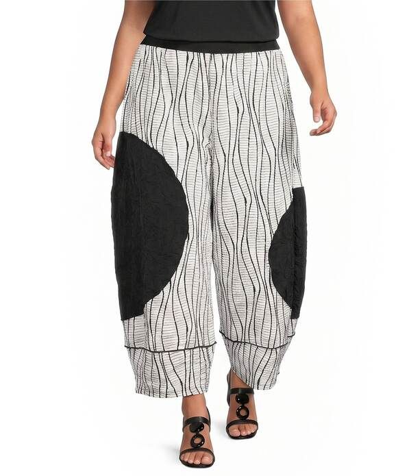 アイシーコレクション レディース ボトムス カジュアルパンツ ワイドレッグ プラスサイズ カラーブロック ICollection Plusize Textu red Woven Colorblock