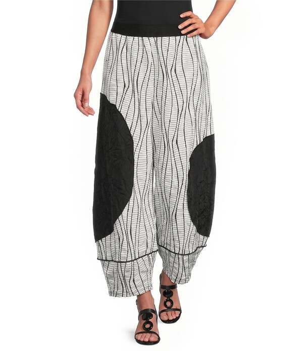 アイシーコレクション レディース ボトムス カジュアルパンツ ワイドレッグ ICollection Textu red Woven Color Block Wave Stripe Wide Leg P