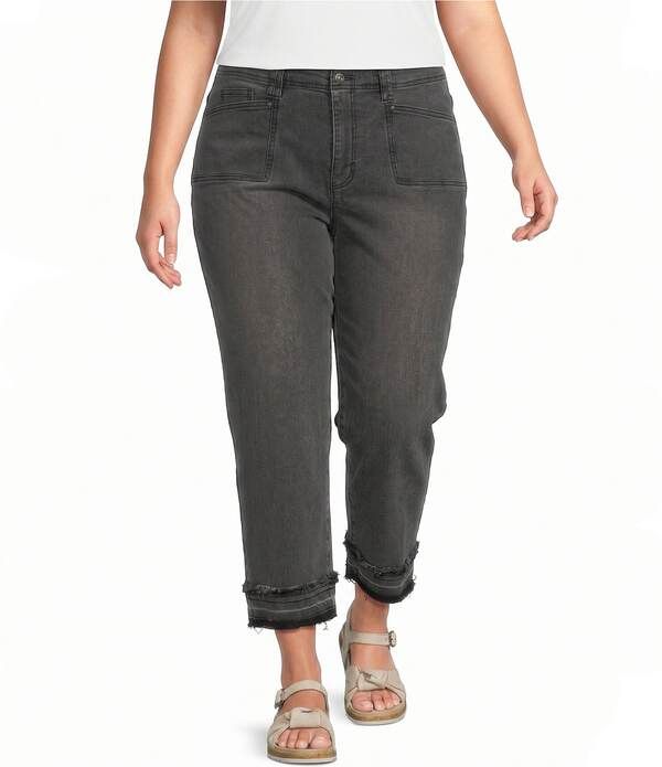 ジョン マーク レディース ボトムス デニムパンツ ワイドレッグ プラスサイズ クロップド ジーンズ John Mark Plusize Denim Hollywood Waist Wide Leg