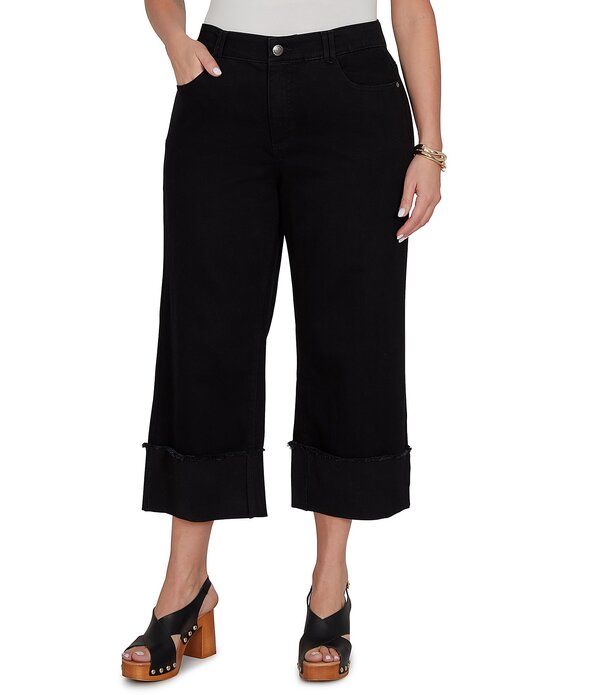 ルビーアールディー レディース ボトムス デニムパンツ プラスサイズ ジーンズ Ruby Rd Plusize 5Pocket Wide Cuff Denim Crop Jeans Jet Black