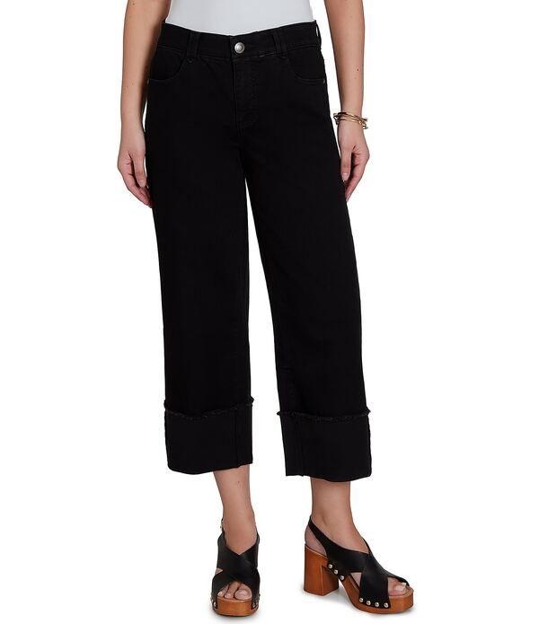 ルビーアールディー レディース ボトムス デニムパンツ Ruby Rd 5Pocket Wide Cuff Denim Crop Jean Jet Black ブラック