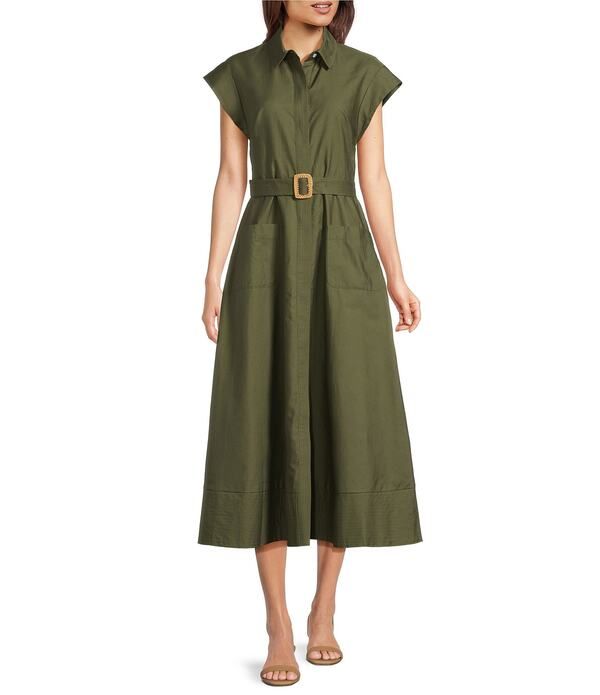 エリザジェイ レディース トップス ワンピース ミディ シャツ ノースリーブ Eliza J Sleeveless Midi Belted Shirt Dress Olive オリーブ