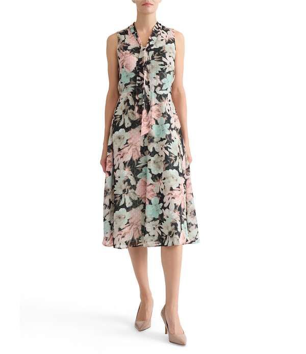 カスパール レディース トップス ワンピース プリント ミディ Kasper Tie Front Printed Clip Dot Midi Dress Black Multi ブラック