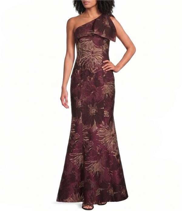 ダナキャラン レディース トップス ワンピース フリル トール Donna Karan One Cascading Ruffle Shoulder Metallic Brocade Long Trum