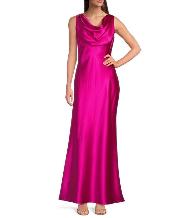 エリザジェイ レディース トップス ワンピース ドレープ サテン Eliza J Satin Cowl Drape Long Dress Fuchsia フューシャ