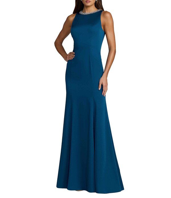 マックダガル レディース トップス ワンピース クルーネック ノースリーブ Mac Duggal Beaded Jeweled Crew Neck Sleevelessheath Gown Ocean