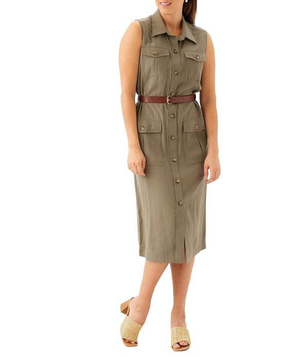 カレンケーン レディース トップス ワンピース プチ ミディ シャツ ノースリーブ Karen Kane Petite Size Woven Twill Point Collar Sleeveless