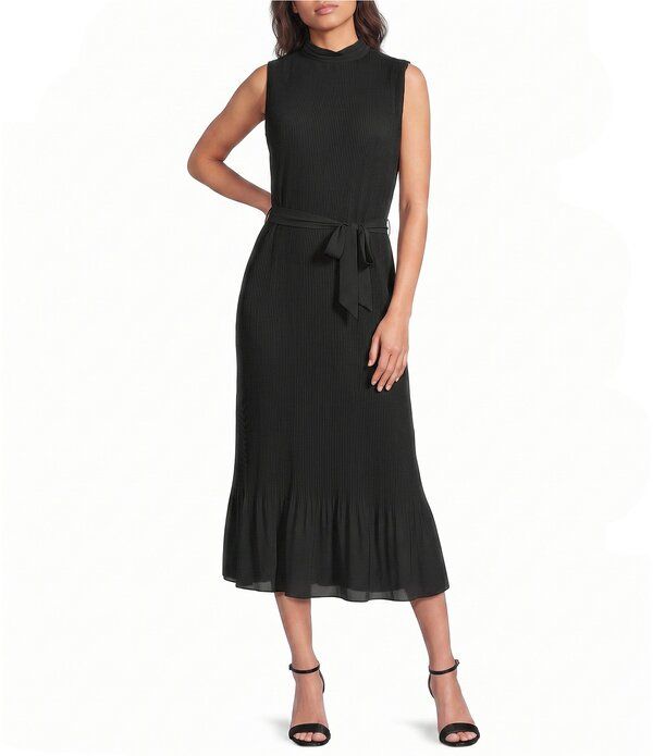 サムエデルマン レディース トップス ワンピース モックネック プリーツ ミディ Sam Edelman Mock Neck Pleated Midi Dress Black ブラック