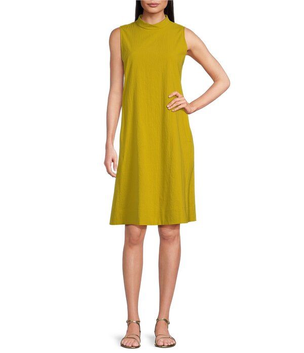 エイリーンフィッシャー レディース トップス ワンピース モックネック A ライン プチ ノースリーブ コットン Eileen Fisher Petite Size Organicotton Puck