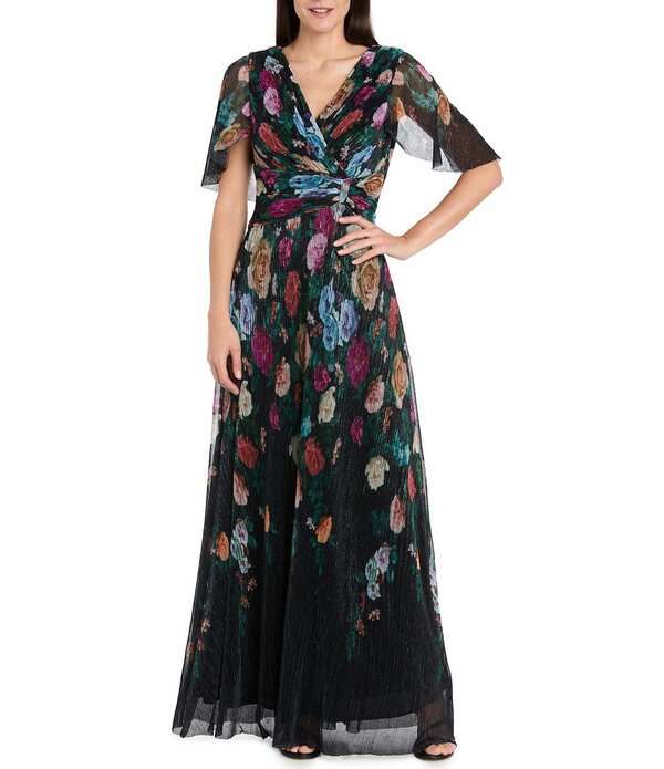 アールアンドエムリチャーズ レディース トップス ワンピース プチ プリーツ プリント シアー R M Richards Petite Size Pleated Foil Print Short Fl