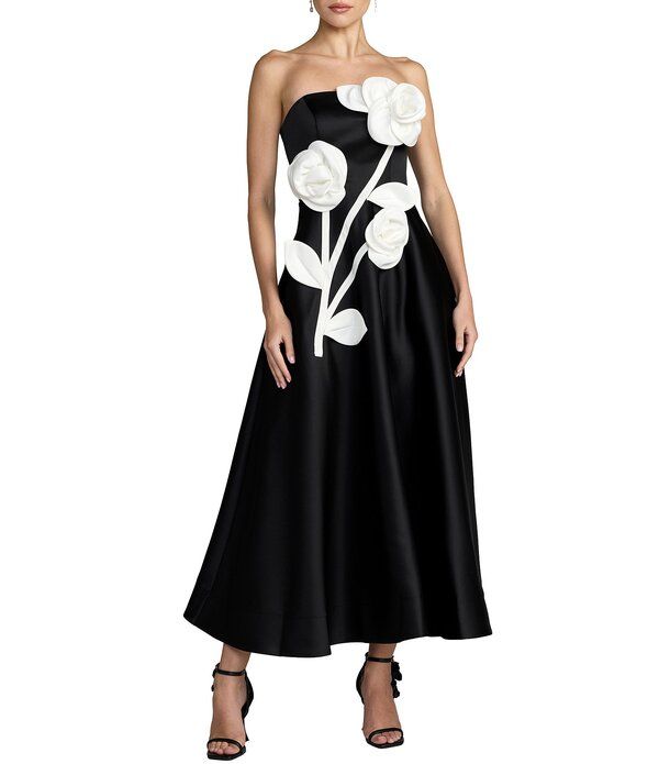 マックダガル レディース トップス ワンピース フラワー柄 ミディ サテン ストラップレス フラワー Mac Duggal Satin Strapless Floral Midi Dress With