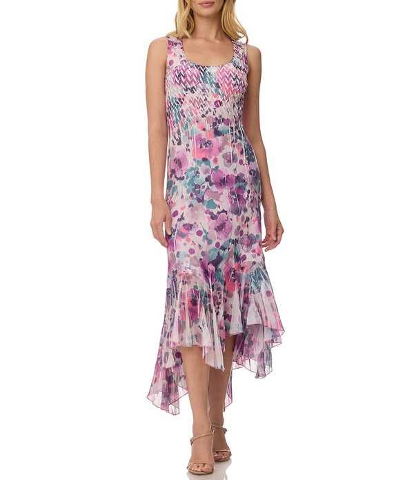 コマロフ レディース トップス ワンピース フラワー柄 プリント フリル マキシ フラワー Komarov Sheath Floral Print Maxi High Low Dress With C