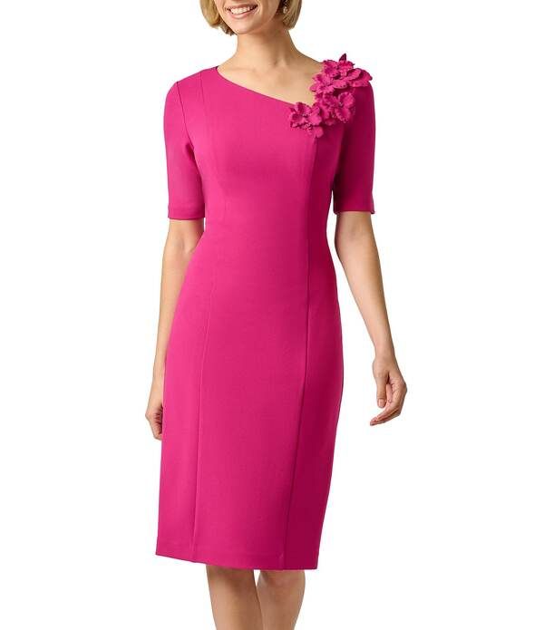 アドリアナ パペル レディース トップス ワンピース クレープ アシンメトリー フラワー柄 ミディ フラワー Adrianna Papell 3D Floral Applique Crepe Asym