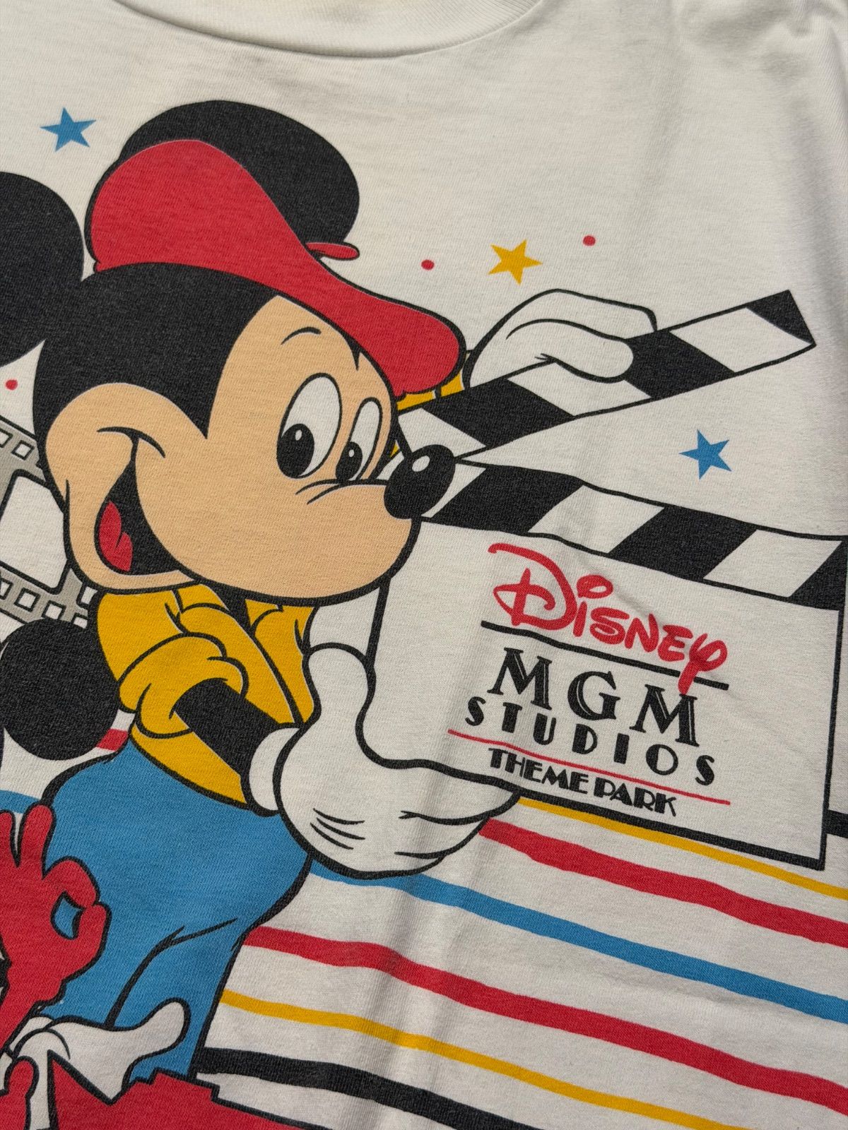 【 90s USA / Disney 】 ディズニー　公式　ミッキーマウス　90年代　90's　シングルステッチ　半袖　Tシャツ　両面プリント　MGM STUDIOS　アメリカ製　白　《 ONE SIZE FITS ALL 》