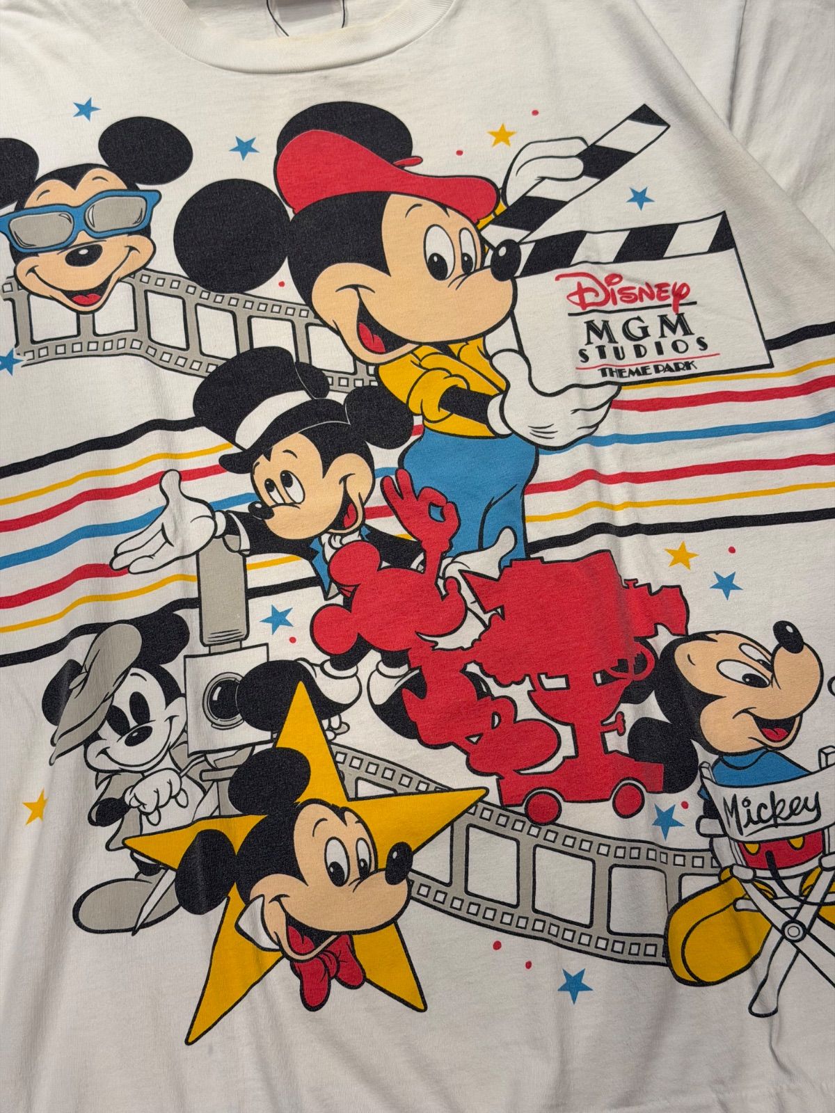 【 90s USA / Disney 】 ディズニー　公式　ミッキーマウス　90年代　90's　シングルステッチ　半袖　Tシャツ　両面プリント　MGM STUDIOS　アメリカ製　白　《 ONE SIZE FITS ALL 》