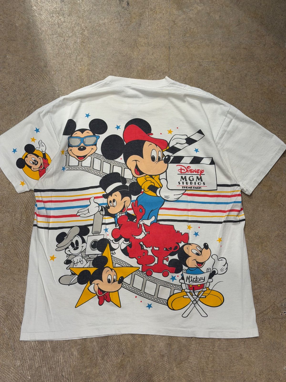 【 90s USA / Disney 】 ディズニー　公式　ミッキーマウス　90年代　90's　シングルステッチ　半袖　Tシャツ　両面プリント　MGM STUDIOS　アメリカ製　白　《 ONE SIZE FITS ALL 》