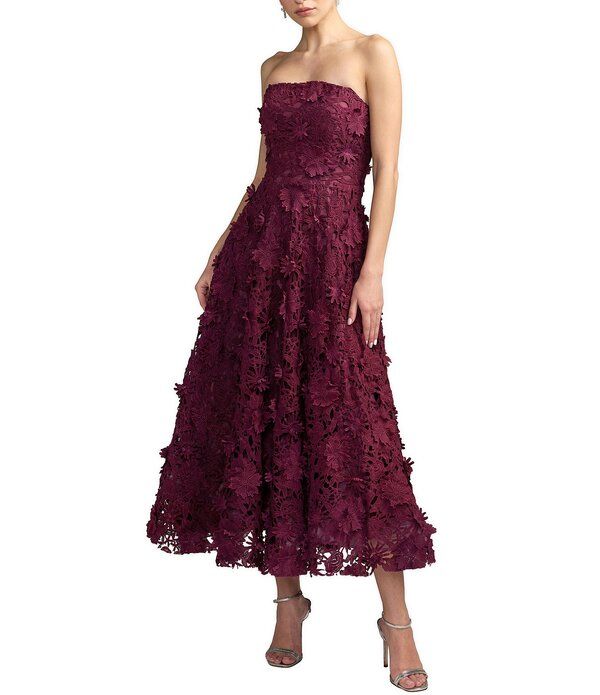 マックダガル レディース トップス ワンピース A ライン フラワー柄 ミディ ストラップレス レース フラワー Mac Duggal Floralace Strapless A Line Midi