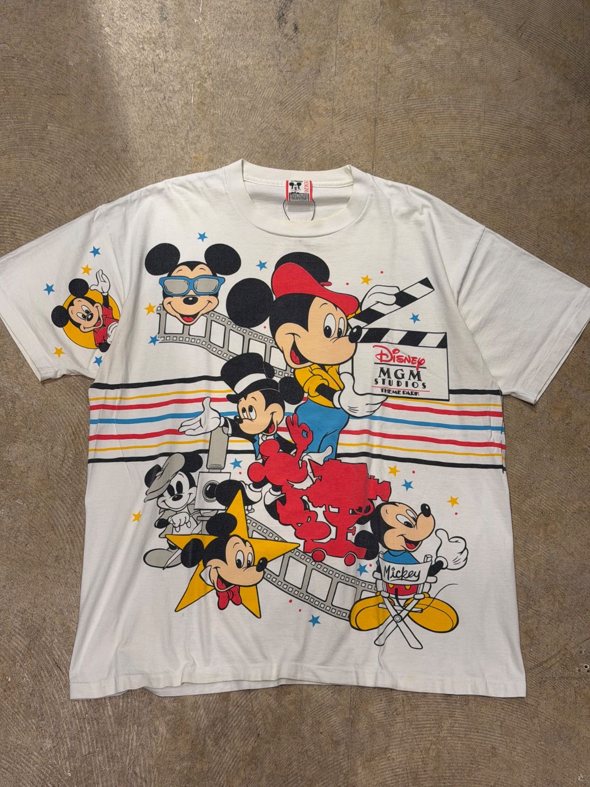【 90s USA / Disney 】 ディズニー　公式　ミッキーマウス　90年代　90's　シングルステッチ　半袖　Tシャツ　両面プリント　MGM STUDIOS　アメリカ製　白　《 ONE SIZE FITS ALL 》