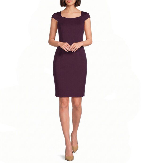 カルバンクライン レディース トップス ワンピース キャップ Calvin Klein Square Neck Cap Sleeve Sheath Dress Aubergine オーバージーン