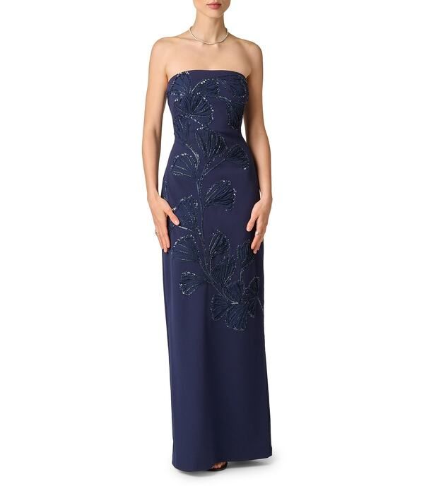 アイダンマットックス レディース トップス ワンピース クレープ ストラップレス Aidan Mattox Beaded Crepe Strapless Column Gown Dark Navy ネ