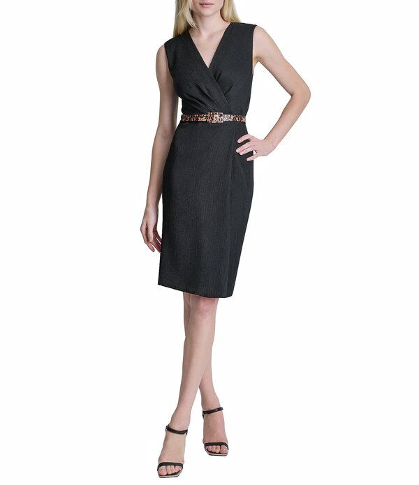 ダナキャラン レディース トップス ワンピース Vネック ノースリーブ ニット DKNY By Donna Karan Ripple Knit Sleeveless V Neck Faux Wrap