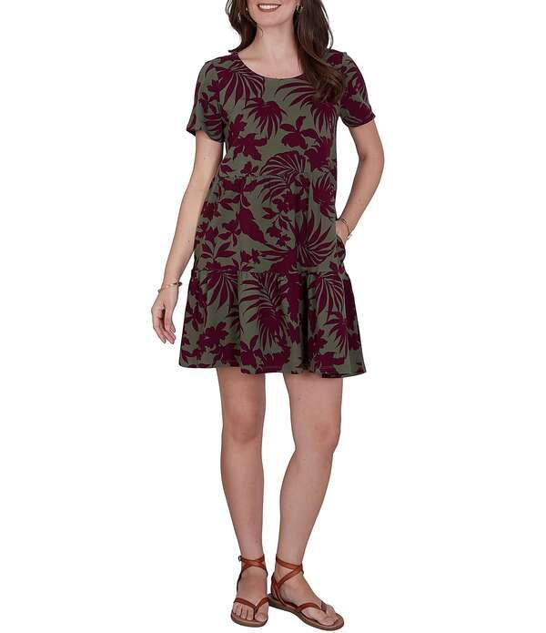 ルビーアールディー レディース トップス ワンピース ティアード プチ プリント コットン ニット Ruby Rd Petite Size Cotton Stretch Knitropical Fol
