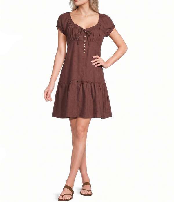ラッキーブランド レディース トップス ワンピース キャップ Lucky Brand Market Sweetheart Neck Cap Sleeve Dress Marron