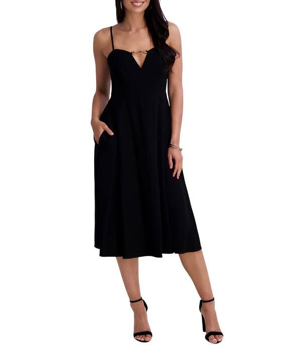 シエナ レディース トップス ワンピース A ライン ミディ リネン Siena Keyhole Neck Hardwardetail Faux Linen Aline Midi Dress Blac 30,420円