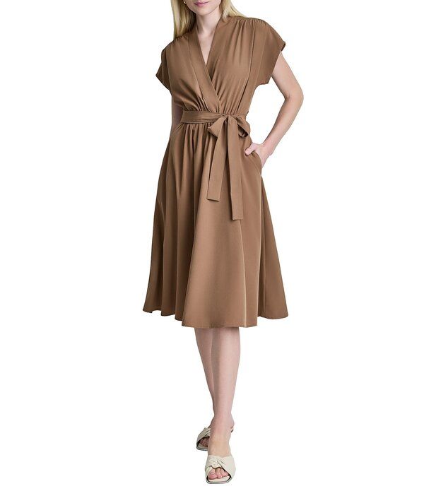 ダナキャラン レディース トップス ワンピース DKNY By Donna Karan Short Sleeve Surplice Neck Faux Wrap Dress Coco Crem
