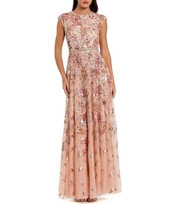 マックダガル レディース トップス ワンピース クルーネック A ライン スパンコール キャップ Mac Duggal Sequin Crew Neck Cap Sleeve ALine Gown C